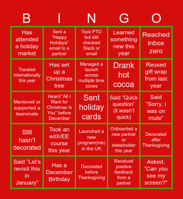 Holiday Bingo! Bingo Card