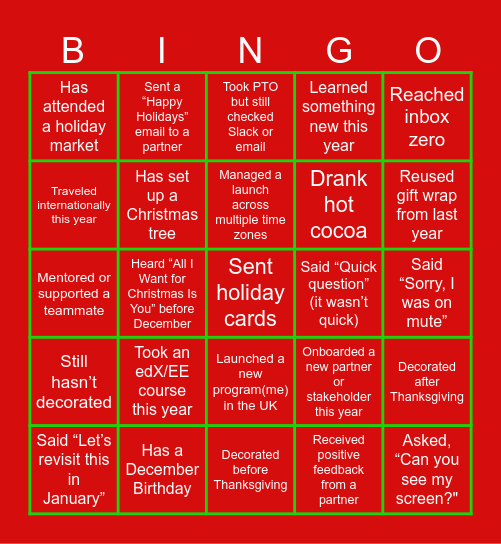 Holiday Bingo! Bingo Card