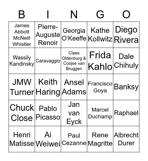 Artist Name - The Next Set of Artworks Everyone Should Know Bingo Card