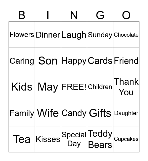 MOTHER'S DAY BINGO! Bingo Card