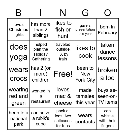 Getting to Know You - 2025 Bingo Card