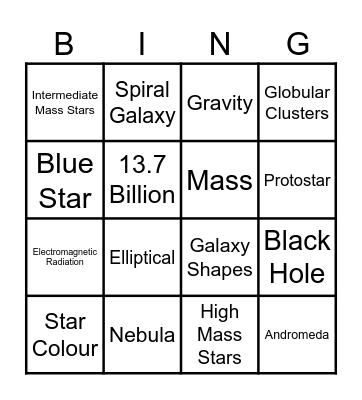 Astronomy - Big Bang, Stars & Galaxies Bingo Card