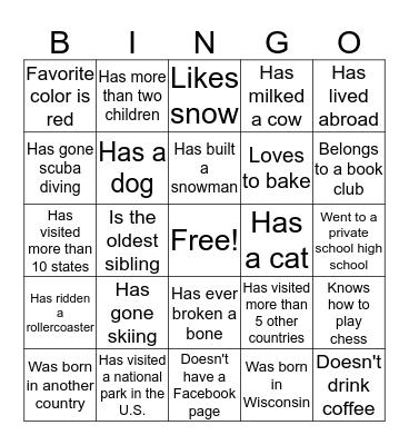 Holiday Ice Breaker - People Bingo Card