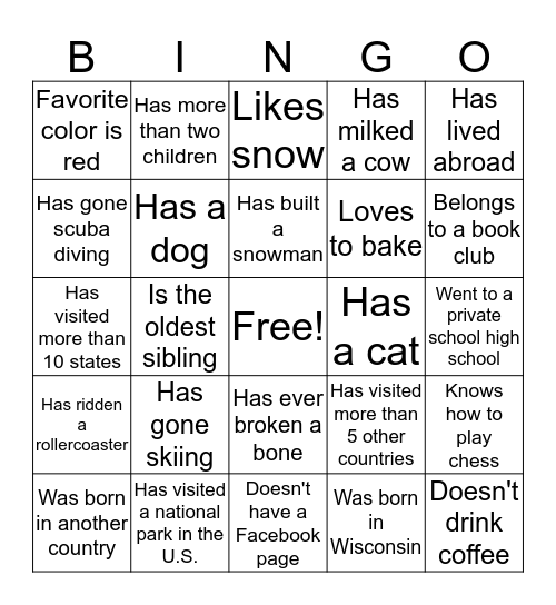 Holiday Ice Breaker - People Bingo Card