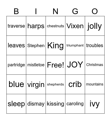 Christmas Carol Bingo Card