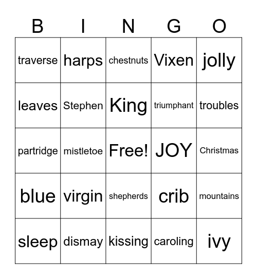 Christmas Carol Bingo Card