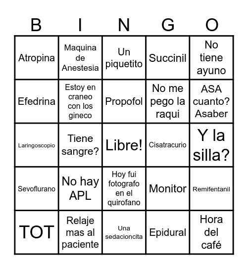 ANESTESIADOS Bingo Card