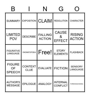 STAAR Vocab Bingo Card