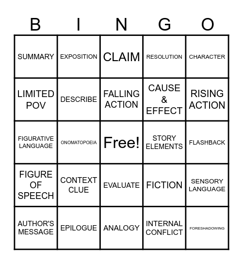 STAAR Vocab Bingo Card