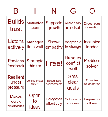 Leadership Bingo Card