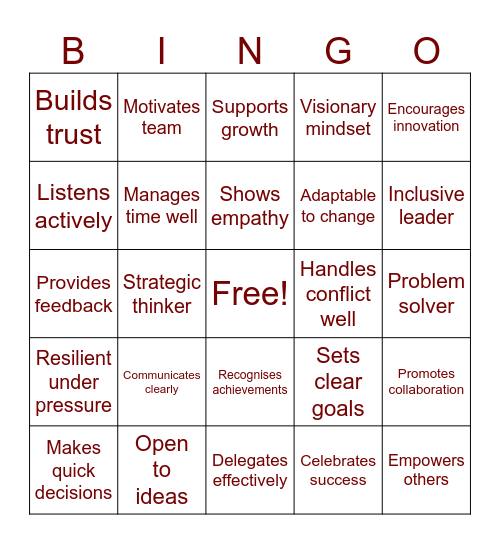 Leadership Bingo Card