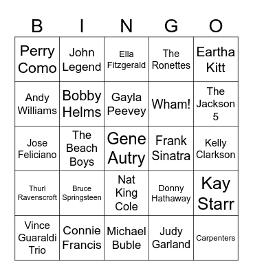 Christmas Song Artists Bingo Card