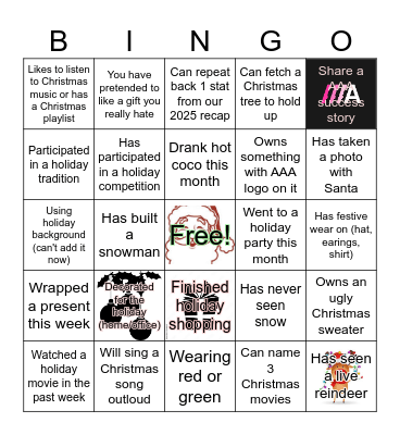 AAA Christmas Bingo Card