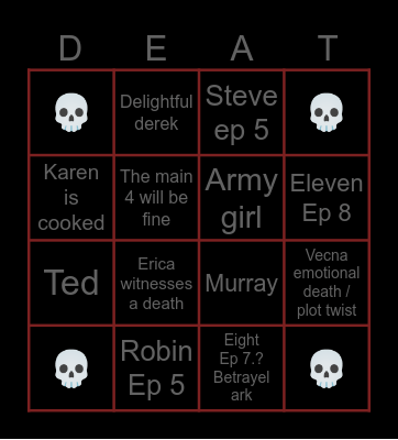 Stranger things 5v2/3 deaths Bingo Card