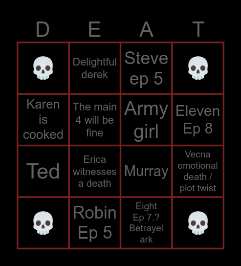 Stranger things 5v2/3 deaths Bingo Card
