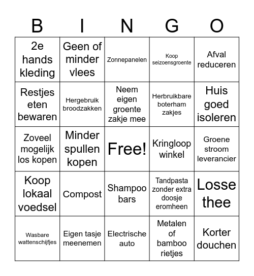 Recycle Bingo Card