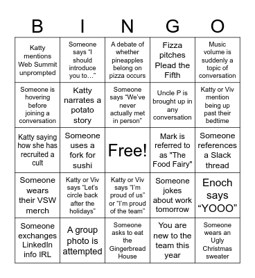 VSW Holiday Bingo Card