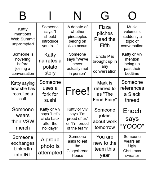 VSW Holiday Bingo Card