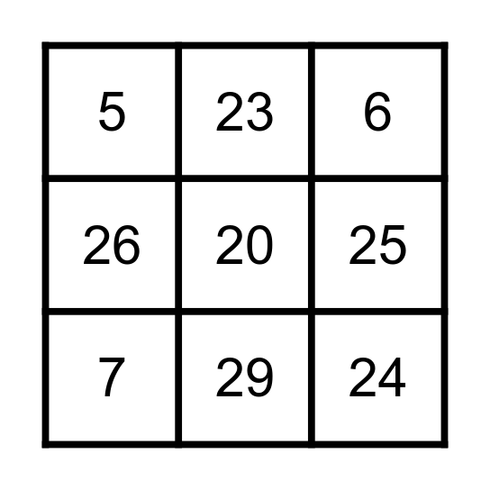 Numbers 1-30 Bingo Card