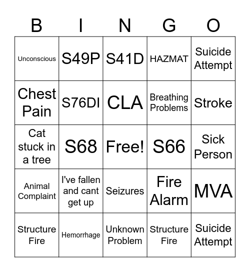 Call Taker Bingo Card
