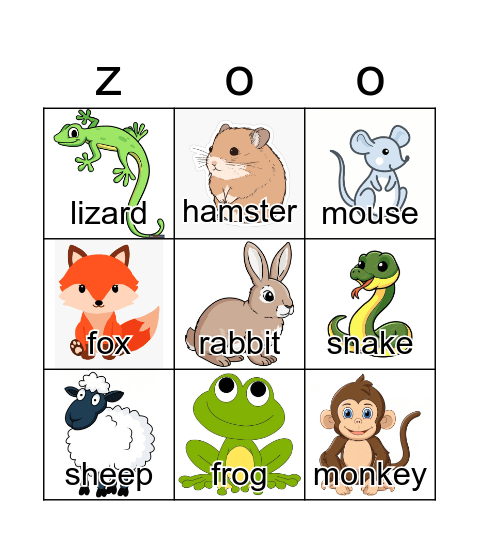 animals Bingo Card