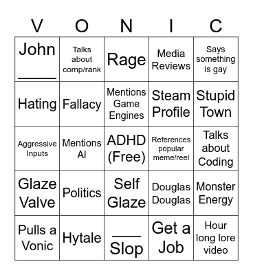 Vonic Bingo Card