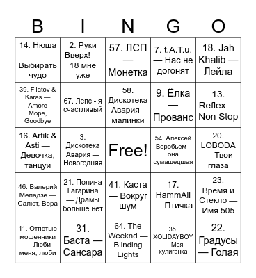 DNL MuzBingo Card