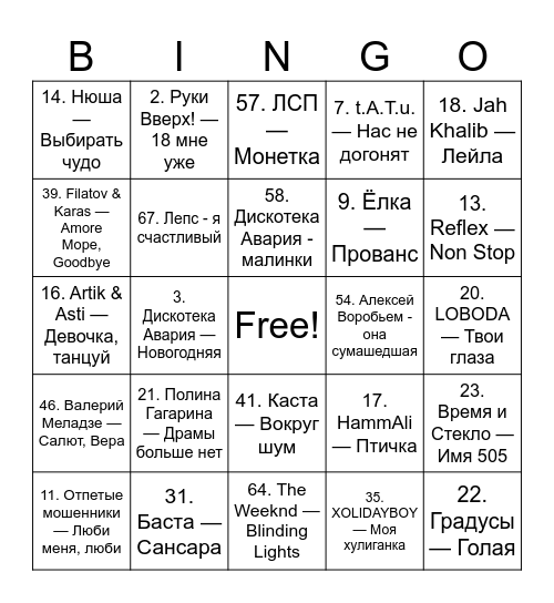 DNL MuzBingo Card