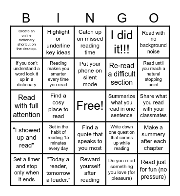 Time Management BINGO for Reading Bingo Card