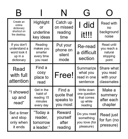 Time Management BINGO for Reading Bingo Card