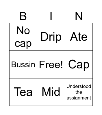 Slang Bingo Card