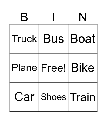 Transportation Bingo Card