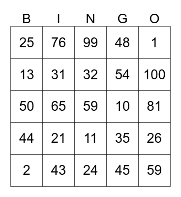 BINGO LIVE Bingo Card