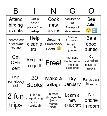 2025 Goals Bingo Card