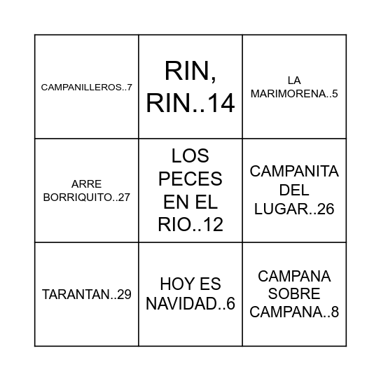 Bingo de Villancicos Bingo Card