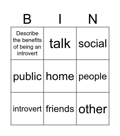 Being an introvert Bingo Card