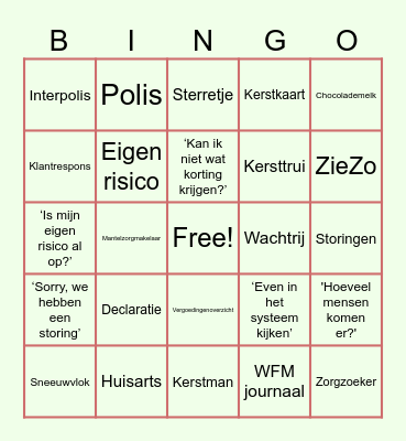 Kerstbingo Zilveren Kruis Bingo Card