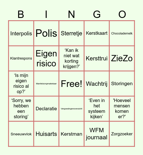 Kerstbingo Zilveren Kruis Bingo Card