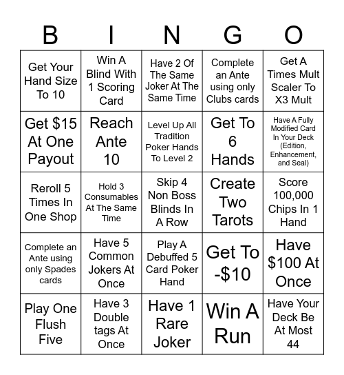 Lockout Balatro Bingo Card
