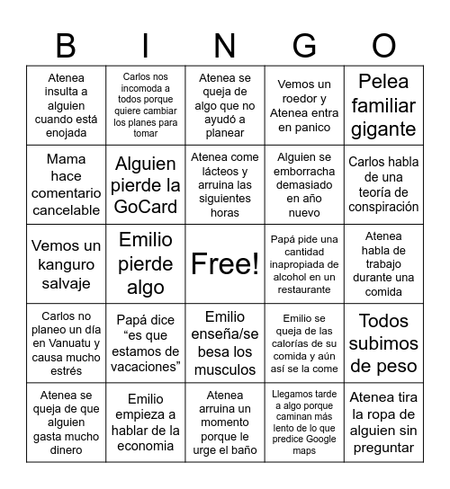 Vacaciones 2025 Bingo Card