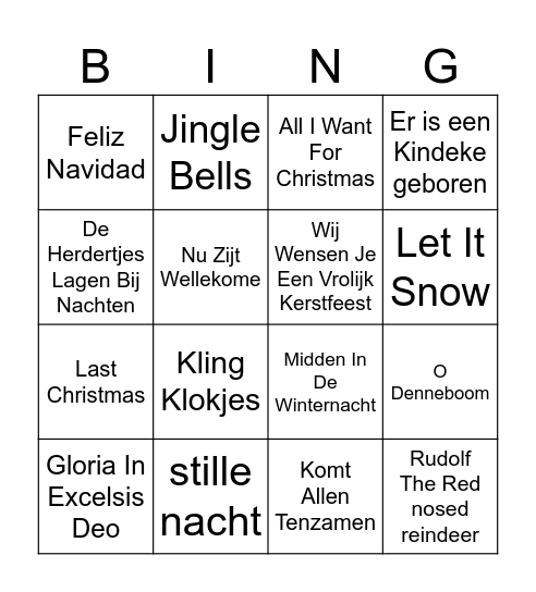 Kerst Bingo Card