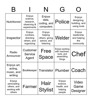 Career Clusters (Advanced) Bingo Card