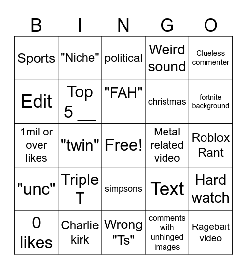 TT BIngo Card