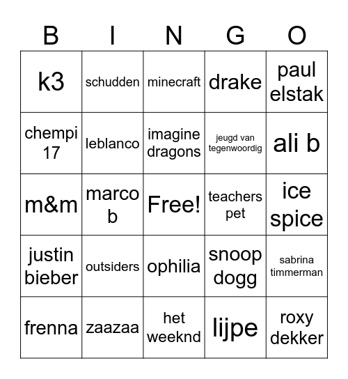 buziek mingo Bingo Card