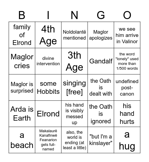 Maglor gets to Valinor fics: the bingo Card