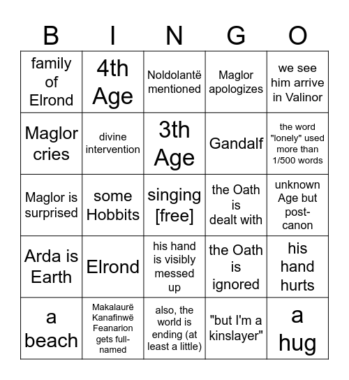 Maglor gets to Valinor fics: the bingo Card
