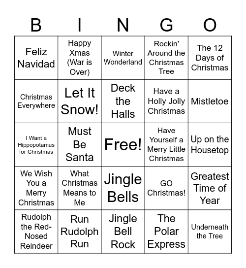 Holiday SINGO Bingo Card