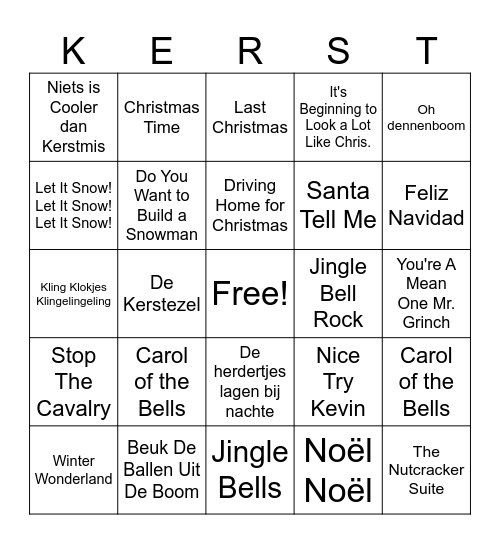Kerst Muziek Bingo Card