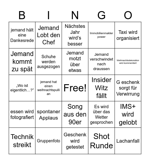 IMS+ XMAS 2025 Bingo Card