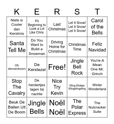 Kerst Muziek Bingo Card